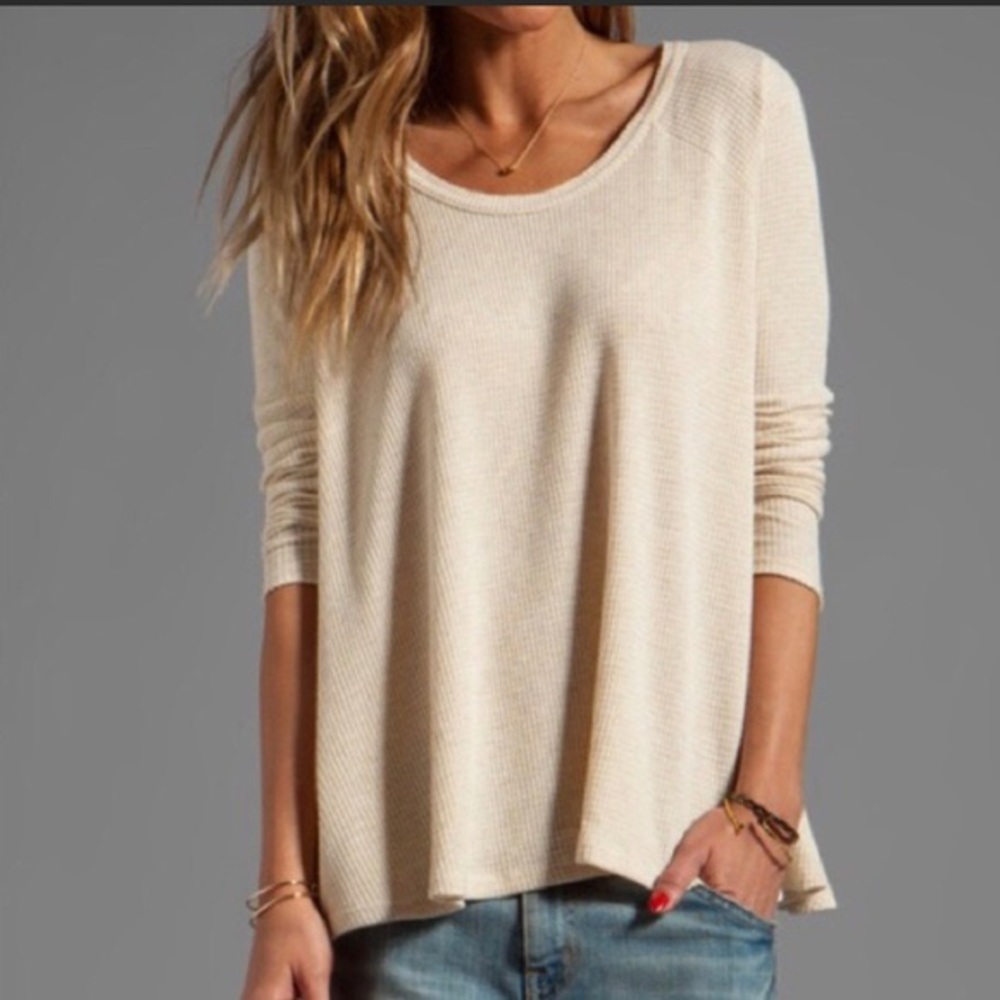 Free people cream thermal swing long sleeve top